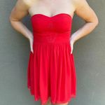 Minuet Boutique Purchased Embroidered Red Strapless Dress - size S Photo 1