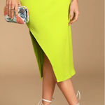 Lulus NWT  Size Large Lime Green Ribbed Bodycon‎ Skirt Y2K Neon Stretch Midi Photo 0