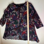Calessa Floral Tunic Top Large Multicolor Artsy Boho Stretch Abstract Office Black Photo 6