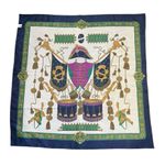 VTG 1970's Coat of Arms Scarf Polyester Iridescent White Blue Gold Square 33” Photo 2