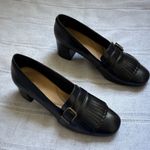 Clarks  Women’s “Tealie” Dark Navy/Black Leather Heeled Loafers Photo 5