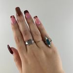 Vintage Turquoise Stone Blue White Colorblock Diamond Shaped Statement Ring Multiple Photo 0