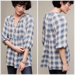 Maeve Anthropologie Cavalon Plaid Peplum Tunic Top Blue Size XSmall Photo 1