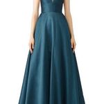 Monique Lhuillier Teal Mesh Formal Gown Sleeveless mesh insert Formal Dress 16 Photo 0