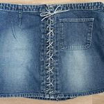 No Boundaries Vintage Y2K Faded Rawhide Leather Lace Up Sides Denim Mini Skirt Photo 5