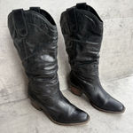 Cathy Jean VTG  Black Leather Cowgirl Slouchy Western Cowboy Boots Women’s 7 Photo 0