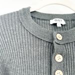 Oat Womens Fall Drop Shoulder Wide Sleeve Ribbed Knit Henley Sweater Size S Gray Photo 2