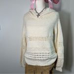 Anthropologie Pointelle Knit Crochet Open Knit Cream‎ Hoodie Pullover Sweater S Tan Photo 1