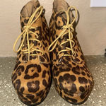 Bella Marie Leopard Print‎ Platform Wedge Booties Lace Up Ankle Boots Women's Photo 0