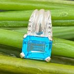 Sterling Silver SCBS 925 Emerald Cut Blue Topaz CZ Cubic Zirconia Pendant 2.9g Photo 1