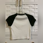 Aerie  Green & White Ribbed Baseball Tee Photo 4