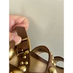 Brian Atwood Brown Leather & Gold Stud Gladiator Heeled Sandals Photo 7