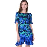 Vintage 80s Metallic Floral Party Dress Blue Green Plaza South Size 8 Photo 6