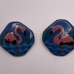 Flamingo Fun Women’s Pierced Costume Earrings Ceramic Handmade Pink  / Blue Photo 4