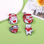 4 Pcs Red, Pink & White Color Black Cat Shape Pin Set Simple‎ Animal Theme Pin Red Photo 6
