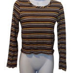Pinc Y2K Brown Yellow Stripe Long Sleeve Crewneck Ribbed Crop Top Large Grunge Brown Photo 0