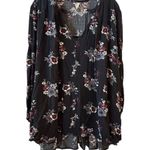 Free People Women's S Black Floral Swing Tunic Dress Long Sleeve Casual- FLAWED Photo 0
