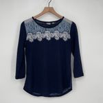 Soho Jeans Navy Blue Lace Trim 3/4 Sleeve Top XS Photo 1
