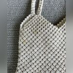 Vintage Ivory Crochet Wood Bead Detail Woven Cotton Lined Satchel Purse Handmade Tan Photo 6