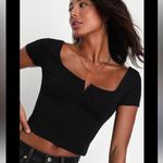 Lulus Trendy Poise Black Notched Short Sleeve Crop Top S Square Neck Photo 0