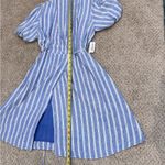 Old Navy NEW  Blue Striped Linen Effortless Denim Puff Sleeve Coastal Wrap Stripe Photo 5