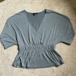 Lucky Brand Gray V-Neck Peplum Elastic Waist Top Size Small Photo 0