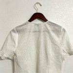 NYDJ  Womens Shirt Top White Eyelet Lace Button Up Short Sleeve Size Small Photo 3