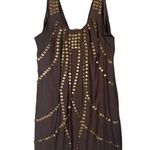 Lulumari Brown Sleeveless Gold Riveted Pleated Mini Dress Women Sz L Photo 0