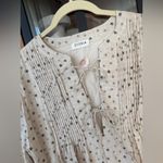 Storia  mini dress tie front bows beige airy flax ditsy floral block print tiered Photo 2