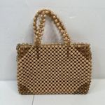 Vintage 1960's Beaded Handbag Made in Hong Kong Opaque Faceted Beige Beads Tan Photo 1