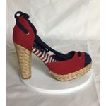 Envy Women Platform Espadrilles Sz. 8 Red Nautical Pin up Resortwear Yacht Party Photo 3