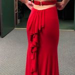 Red Prom Dress With Ruffle Train Size 0 Photo 0