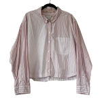 American Eagle  Button Up Shirt Long Sleeve Boxy Fit Grunge Pink Striped Size XL Photo 0
