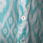 Chico's Chico’s Turquoise & White Geo Print Cotton & Metallic Tie Front Button Up Top M Photo 4