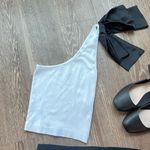 ZARA White Ribbed Top w Bow Photo 0