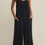 Z Supply  Women's Black Scoop Neck Cropped Length Flared Jumpsuit Size Large Photo 0