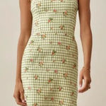 Reformation Roarke Linen Dress Patio Floral Checkered Feminine Dress 4 Photo 0