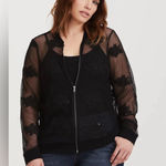 Torrid Black Mesh Embroidered Bomber Jacket Plus Size 1 (US XL) Zip Front Sheer Photo 1