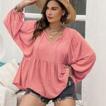 SheIn BRAND NEW Rusttydustty Swiss Dot Tie Neck Lantern Sleeve Peplum Blouse Size 0XL Photo 0