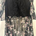 None VTG 60-70s Black Chiffon Tiered Midi Dress Pink Floral Coquette Fairy Cottage XS Photo 8