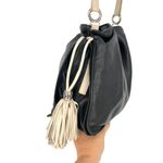 Brighton Black Leather Bucket Slouch Bag White Tassels Silver Charms Photo 2