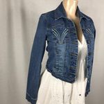 Djeans Size 7/8 Fitted Bedazzled Jean Jacket With Pockets,Buttons. Preloved Blue Photo 1