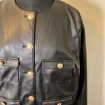 H&M 19. Black Collarless Faux Leather with Gold Buttons Jacket Size X-Large Photo 6