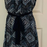 AB Studio  Blue Print Sleeveless Belted Defined Waist Knee Length Dress M Photo 0