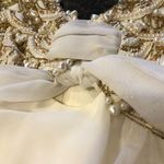 70’s Cream Beaded Sheer Layers Maxi Dress Wedding Gown Long Sleeve Pearls Sequin Size M Photo 3