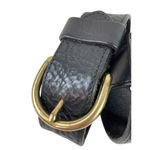 *Black Pebbled Leather Belt Unisex Goth Witchy Whimsigoth Biker Moto Gold Buckle Black Photo 1