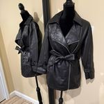 Faux leather jacket pu leather coat trench parka fall coat motorcycle jacket Black Size XS Photo 0
