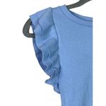 ZARA Stretch Cotton Ruffled Short Sleeve Crop Top Fitted Round Neck S Baby Blue Photo 10