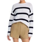 AQUA  Women's Striped Cotton Knit Sweater White and Navy‎ Blue Size L Photo 0