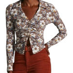 Maeve  Anthropologie Y2K 70s Floral Ruched Button Front Long Sleeve Top Size S Photo 0